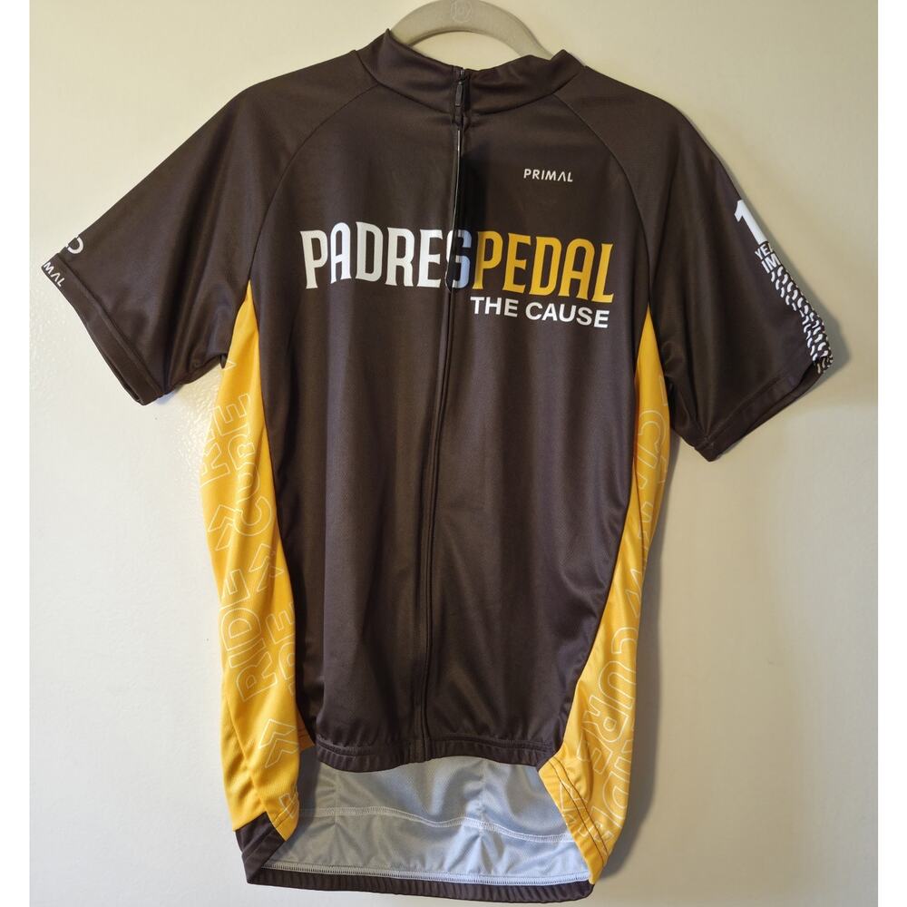 Primal Mens Sz M Cycling Jersey Brown Full Zip Bike Shirt Padres Pedal For Cause